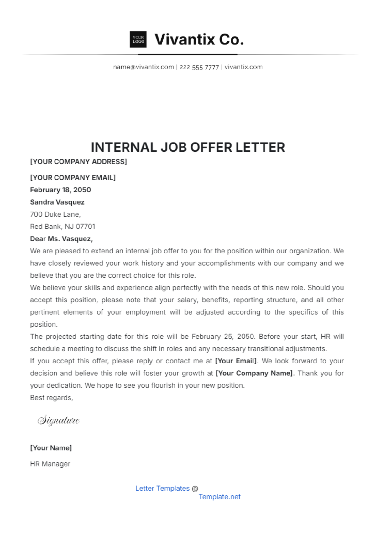 Free Internal Job Offer Letter Template