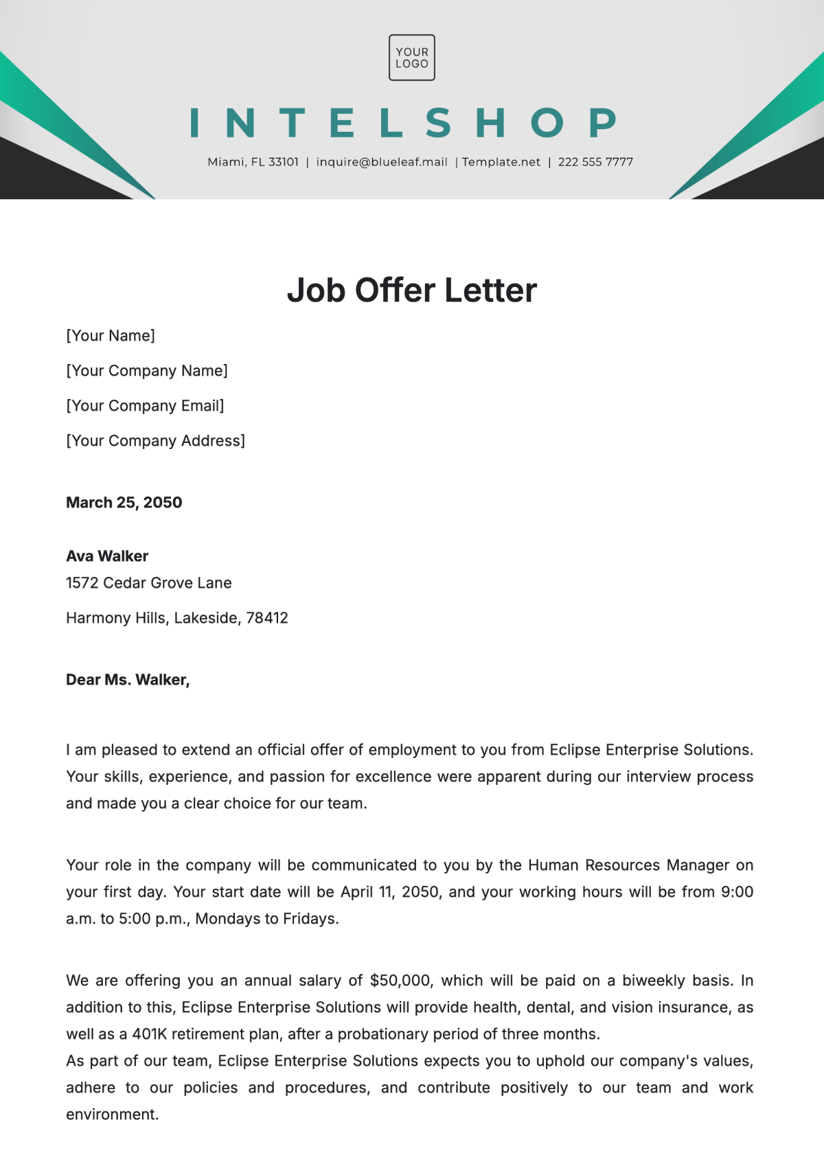 Free Job Offer Letter Template