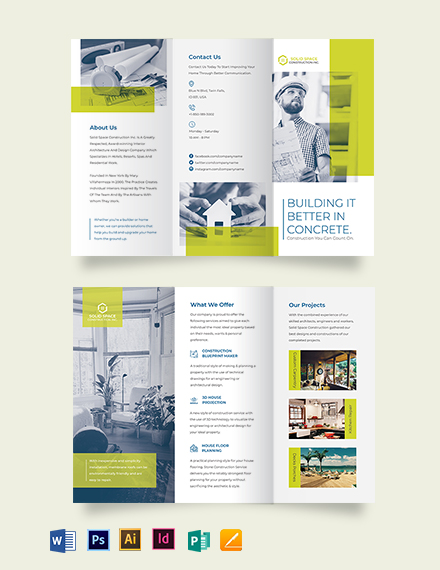 modern construction tri fold brochure template