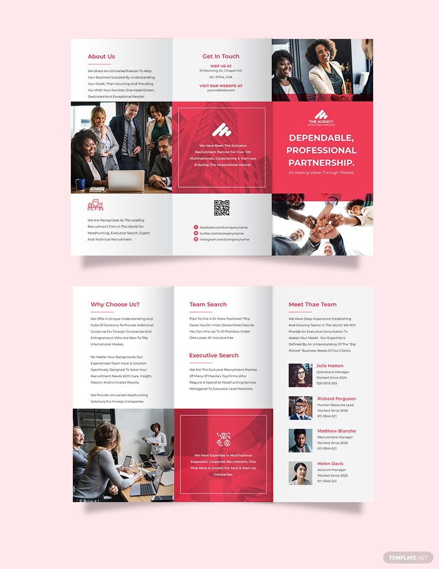 Sample Recruitment Agency Tri-Fold Brochure Template