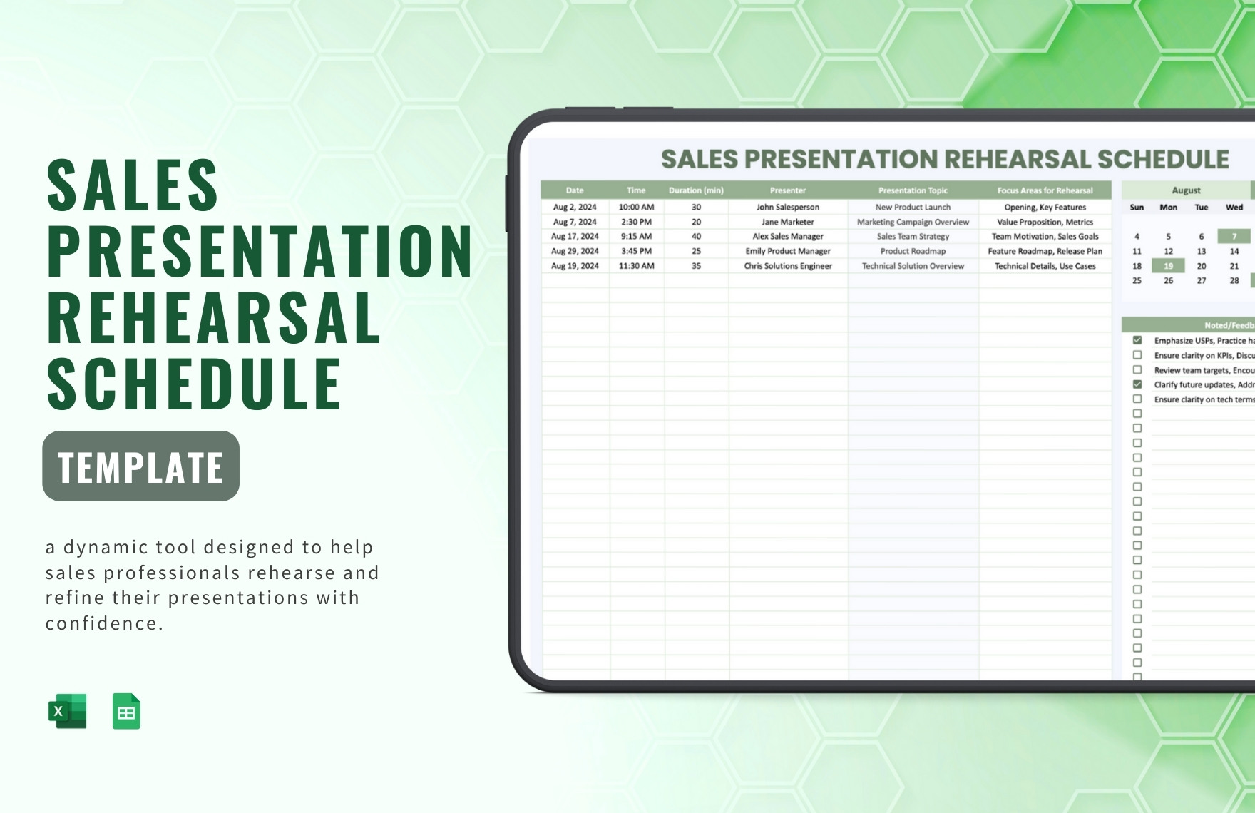 Sales Presentation Rehearsal Schedule Template