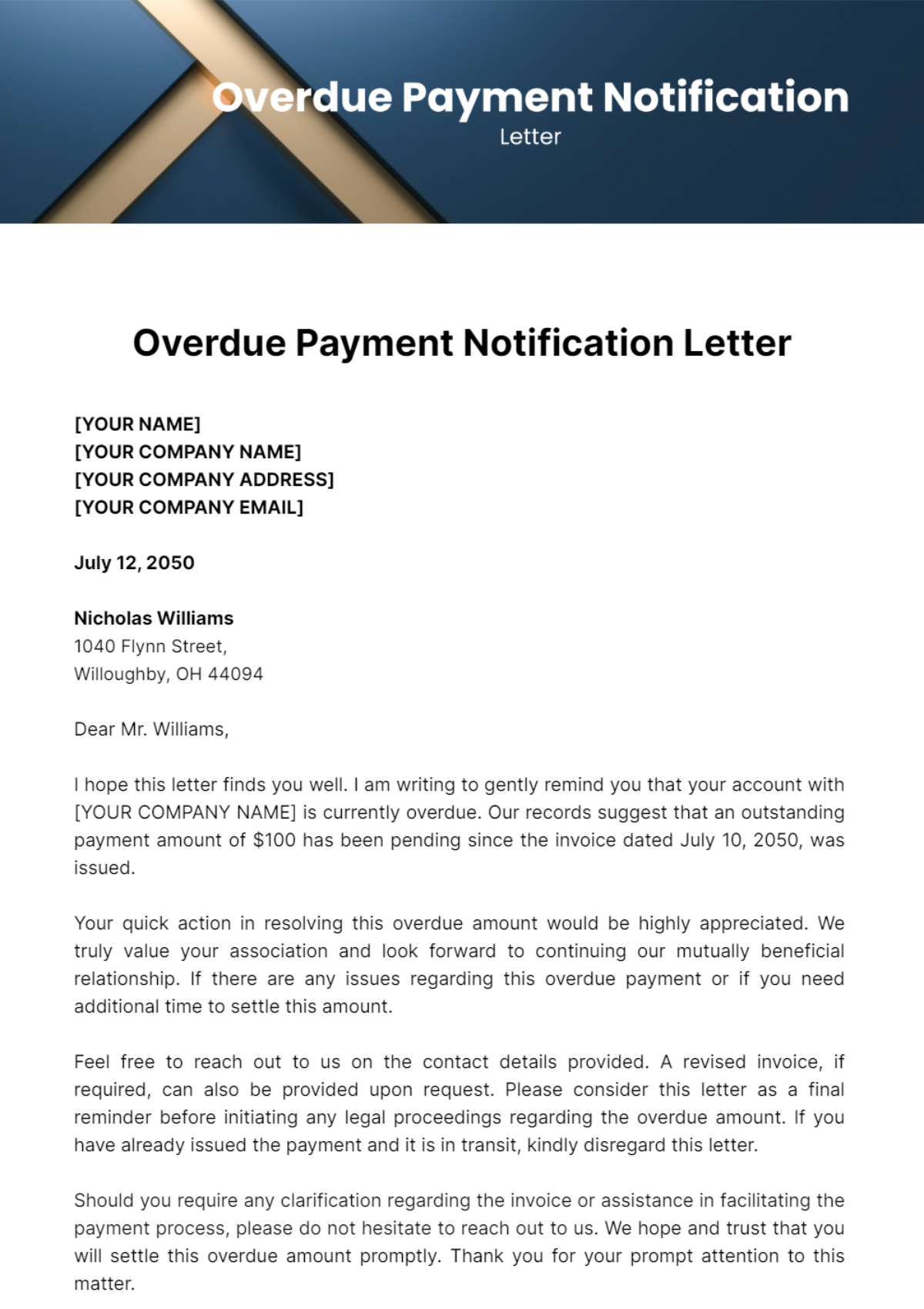 Free Overdue Payment Notification Letter Template