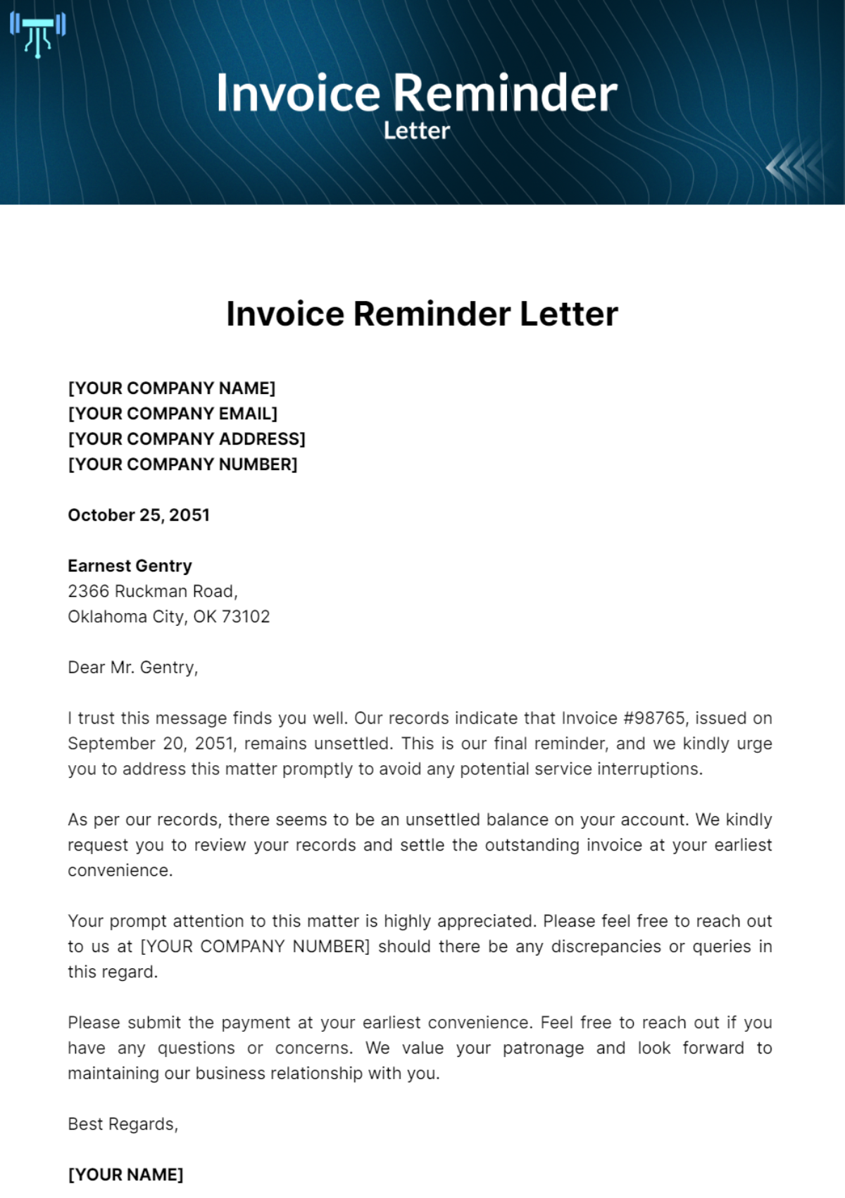 Free Invoice Reminder Letter Template