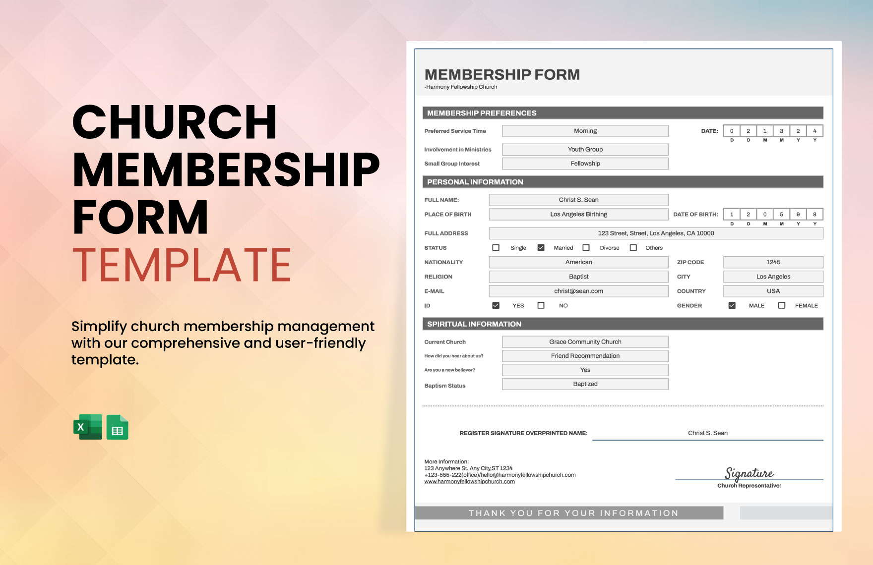 Church Membership Form Template