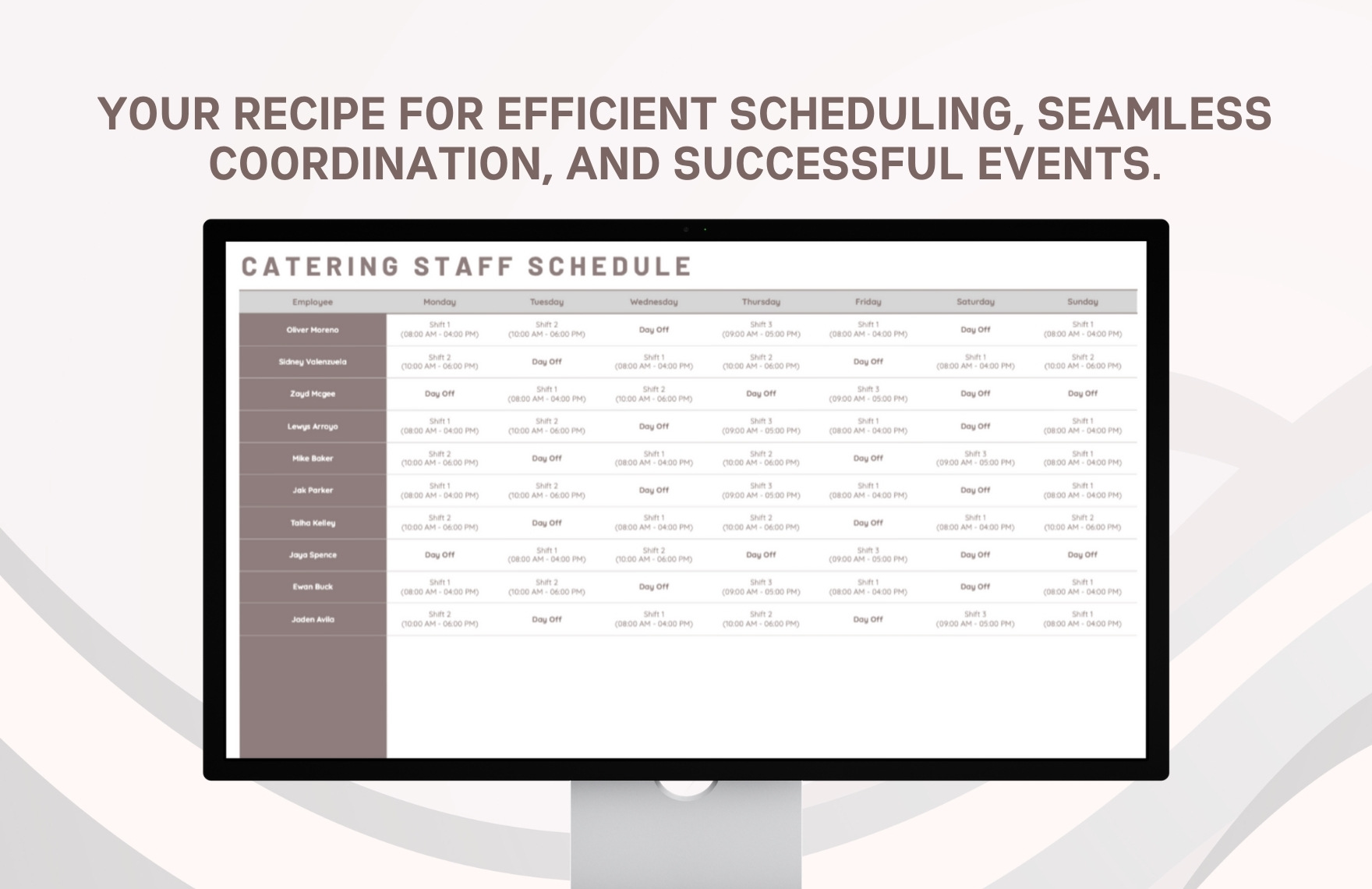 Catering Staff Schedule Template