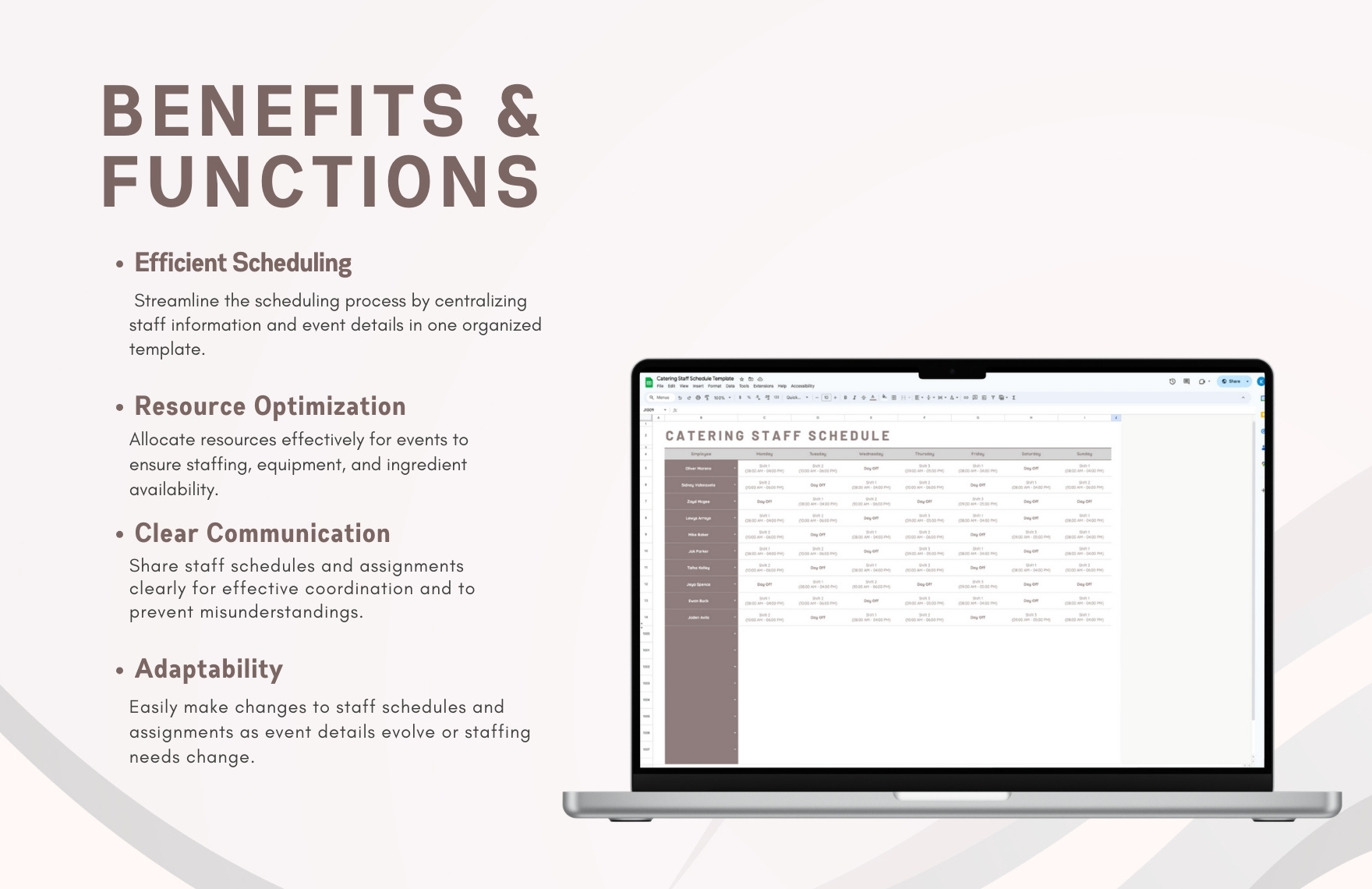 Catering Staff Schedule Template