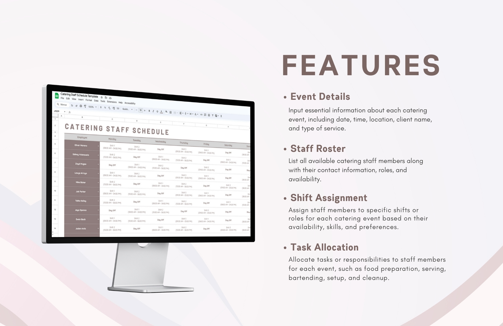 Catering Staff Schedule Template