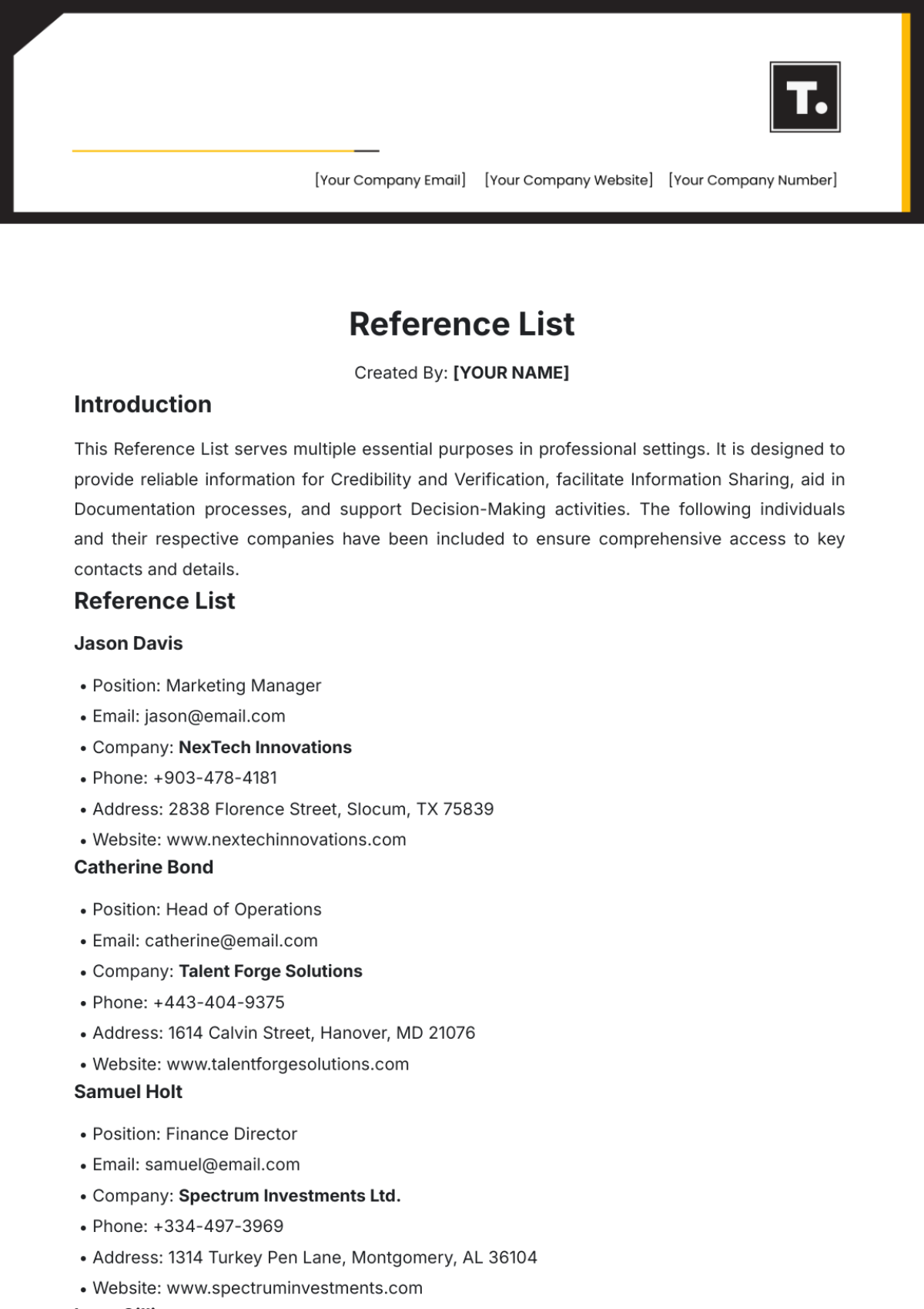 Free Reference List Template