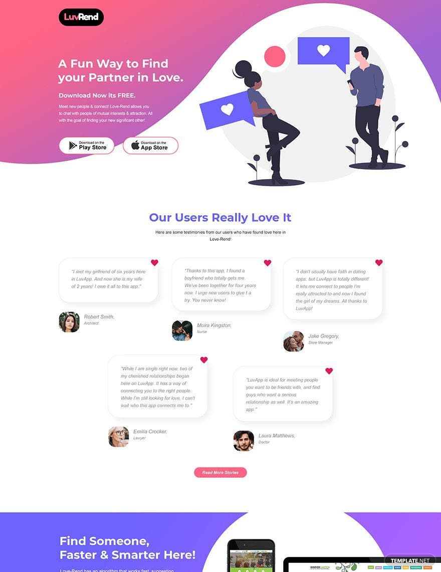 Dating App PSD Landing Page Template