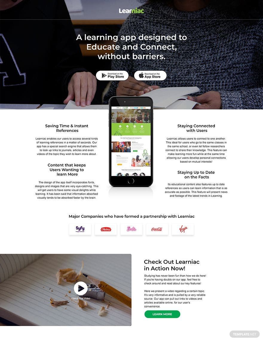 Education App PSD Landing Page Template