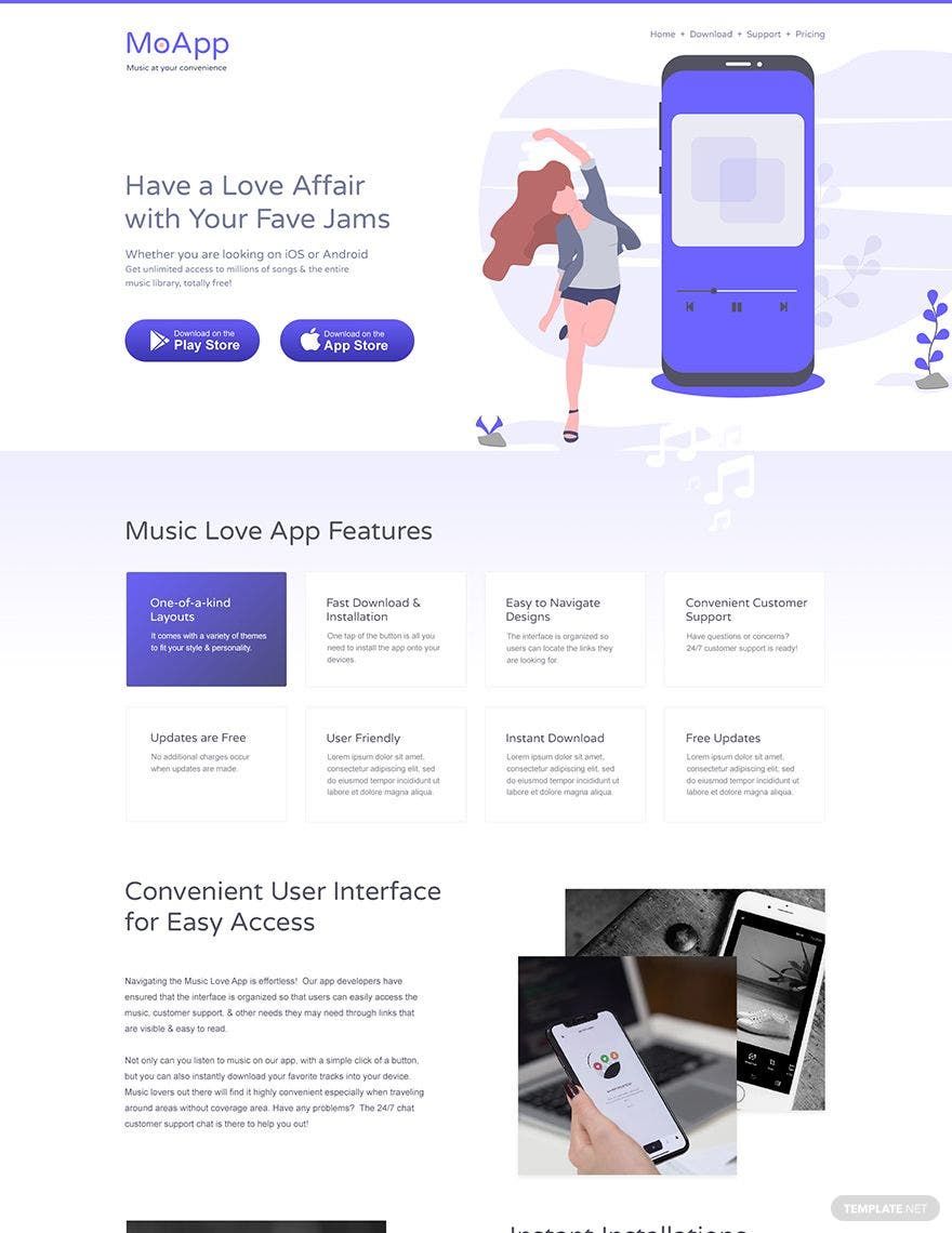 Music App PSD Landing Page Template