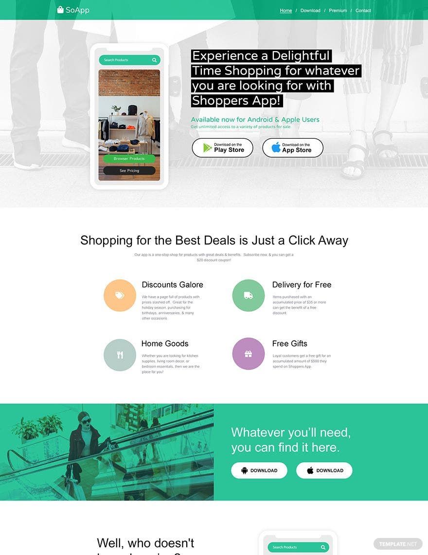 Shopping App PSD Landing Page Template