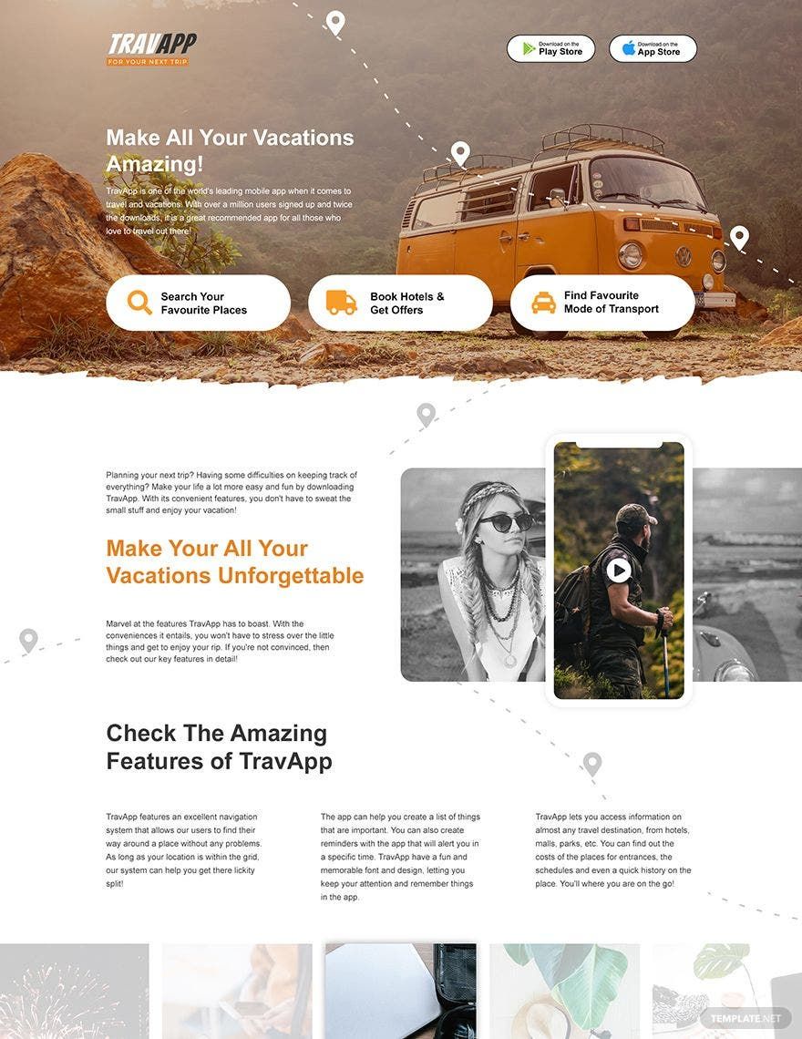 Travel App PSD Landing Page Template