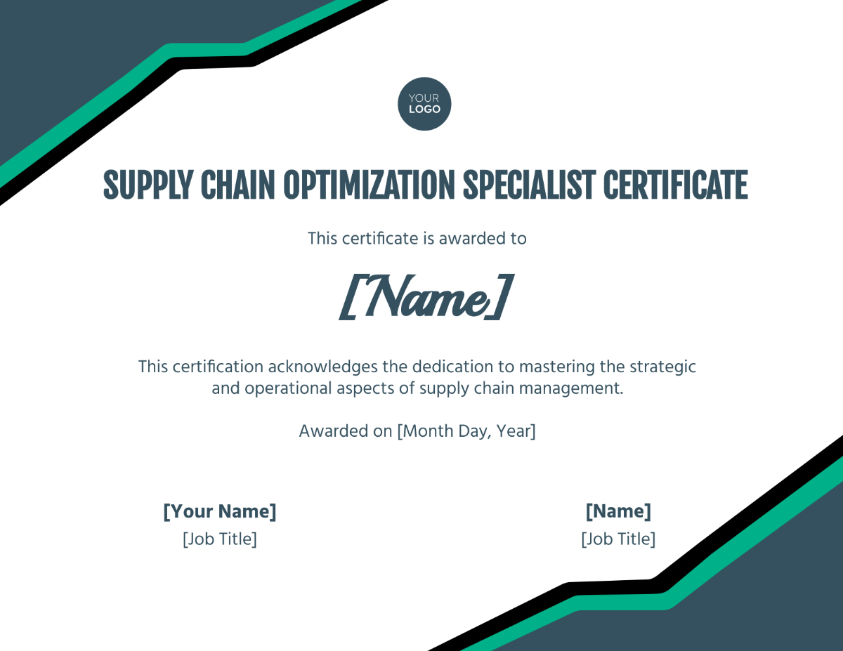 Supply Chain Optimization Specialist Certificate Template - Edit Online & Download