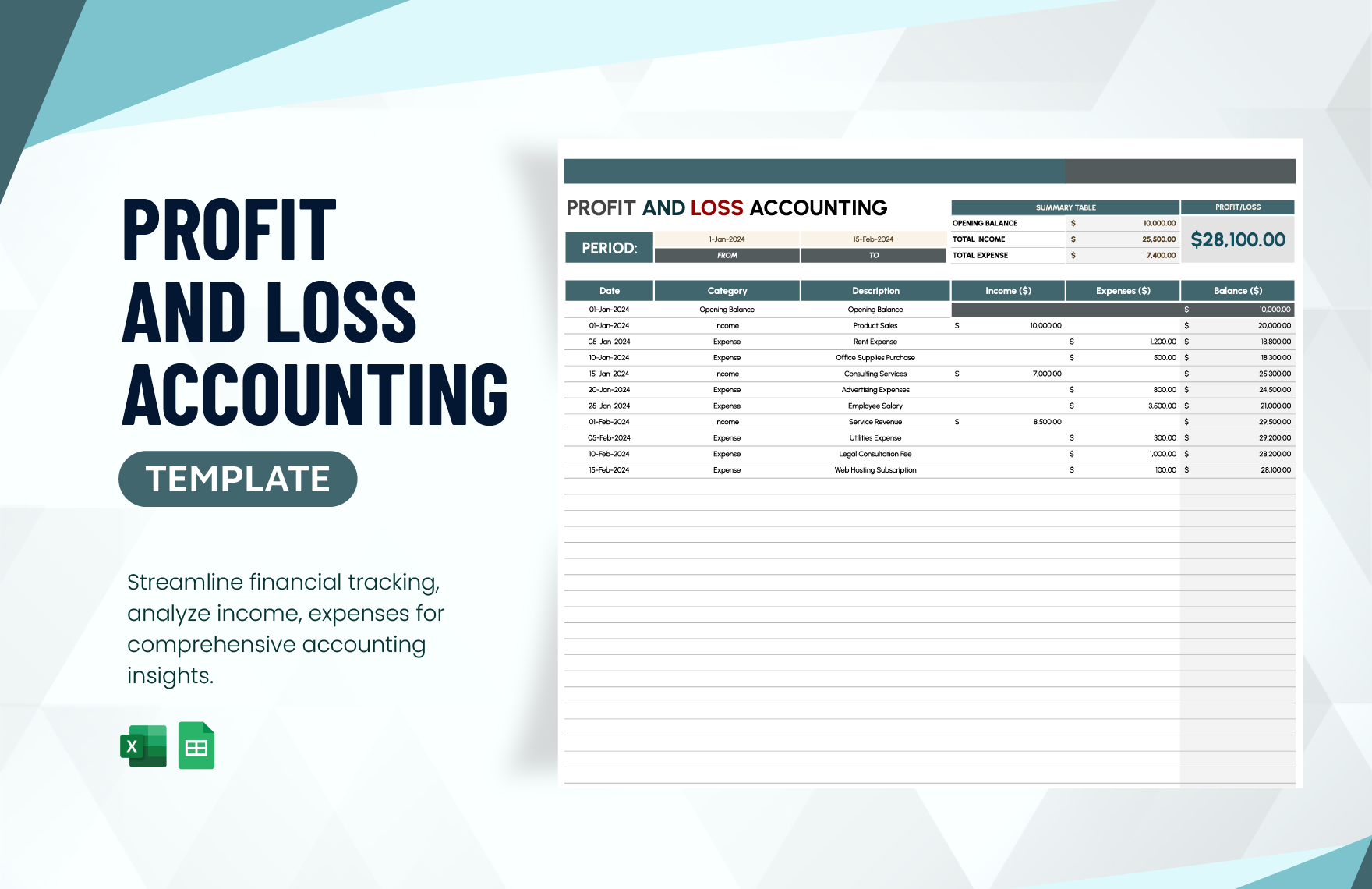 Profit and Loss Accounting Template