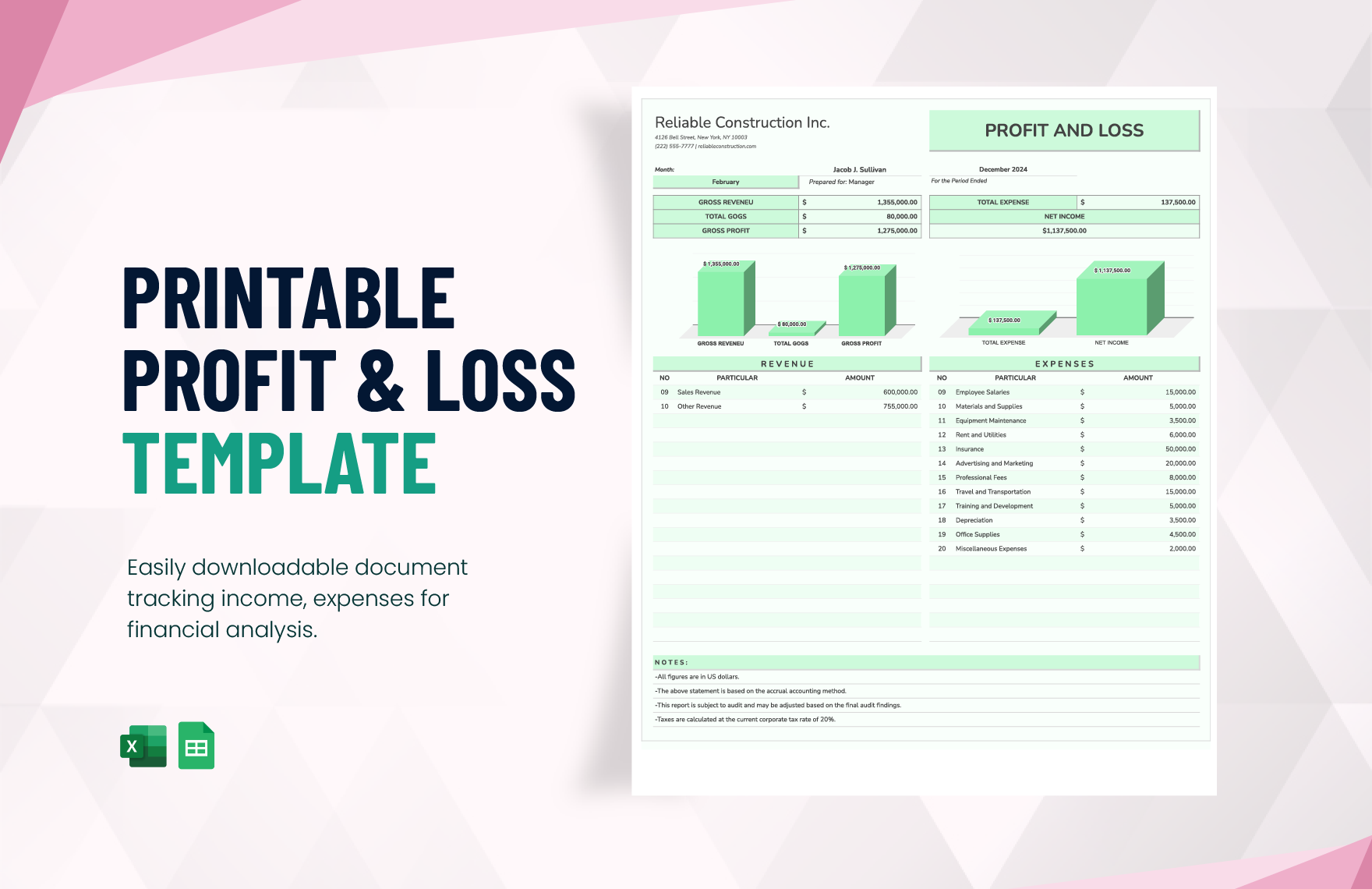 Printable Profit and Loss Template