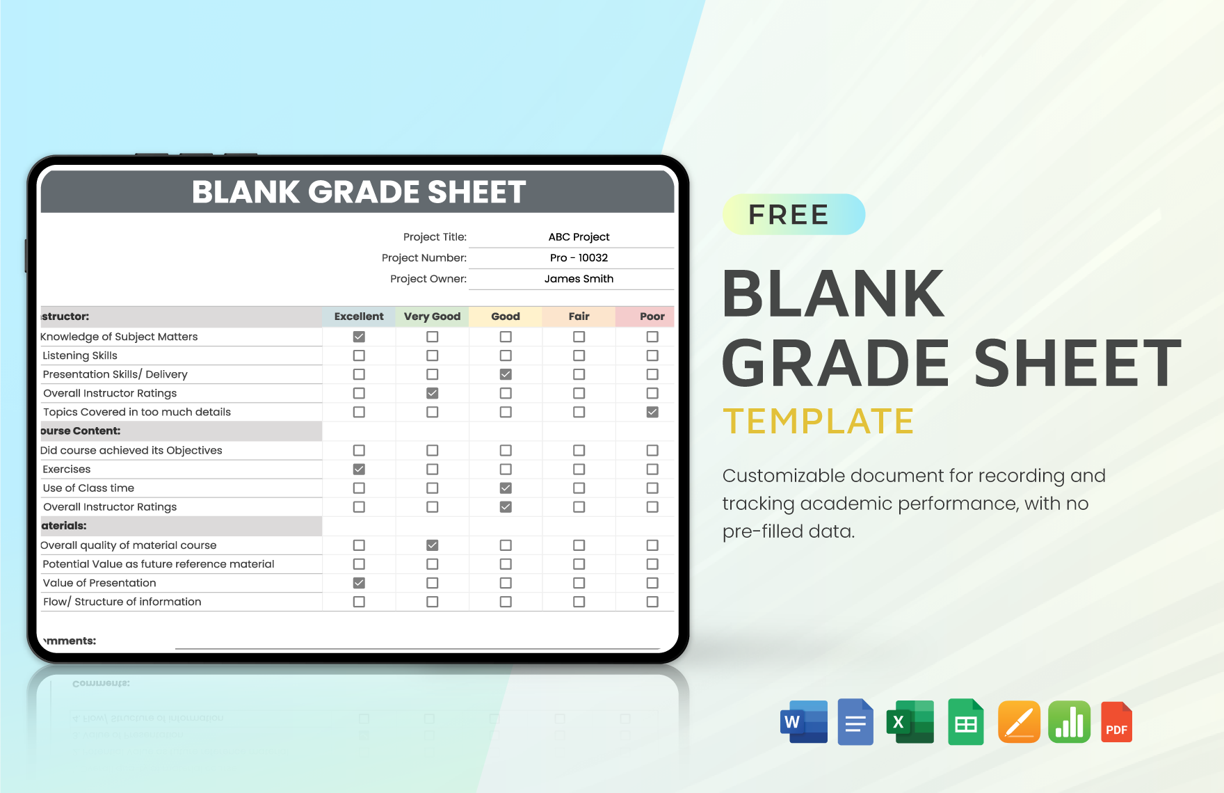 Blank Grade Sheet Template