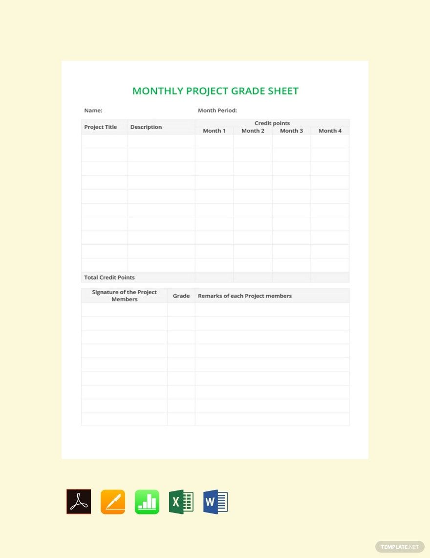 Monthly Grade Sheet Template