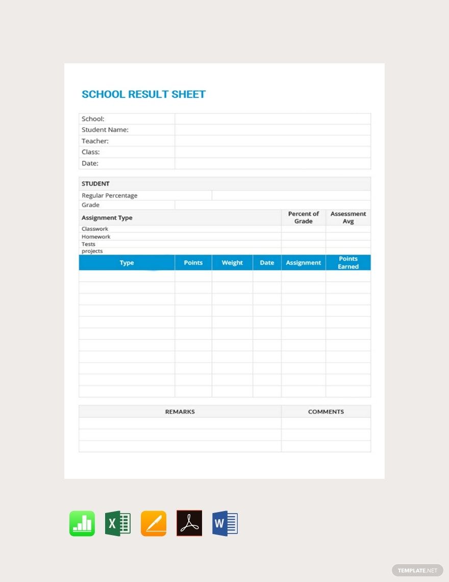 School Result Grade Sheet Template