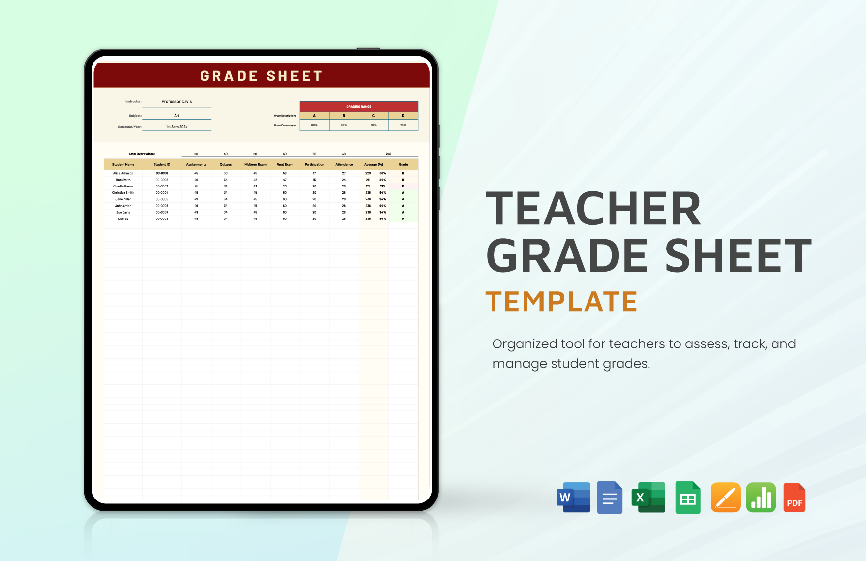 Teacher Grade Sheet Template