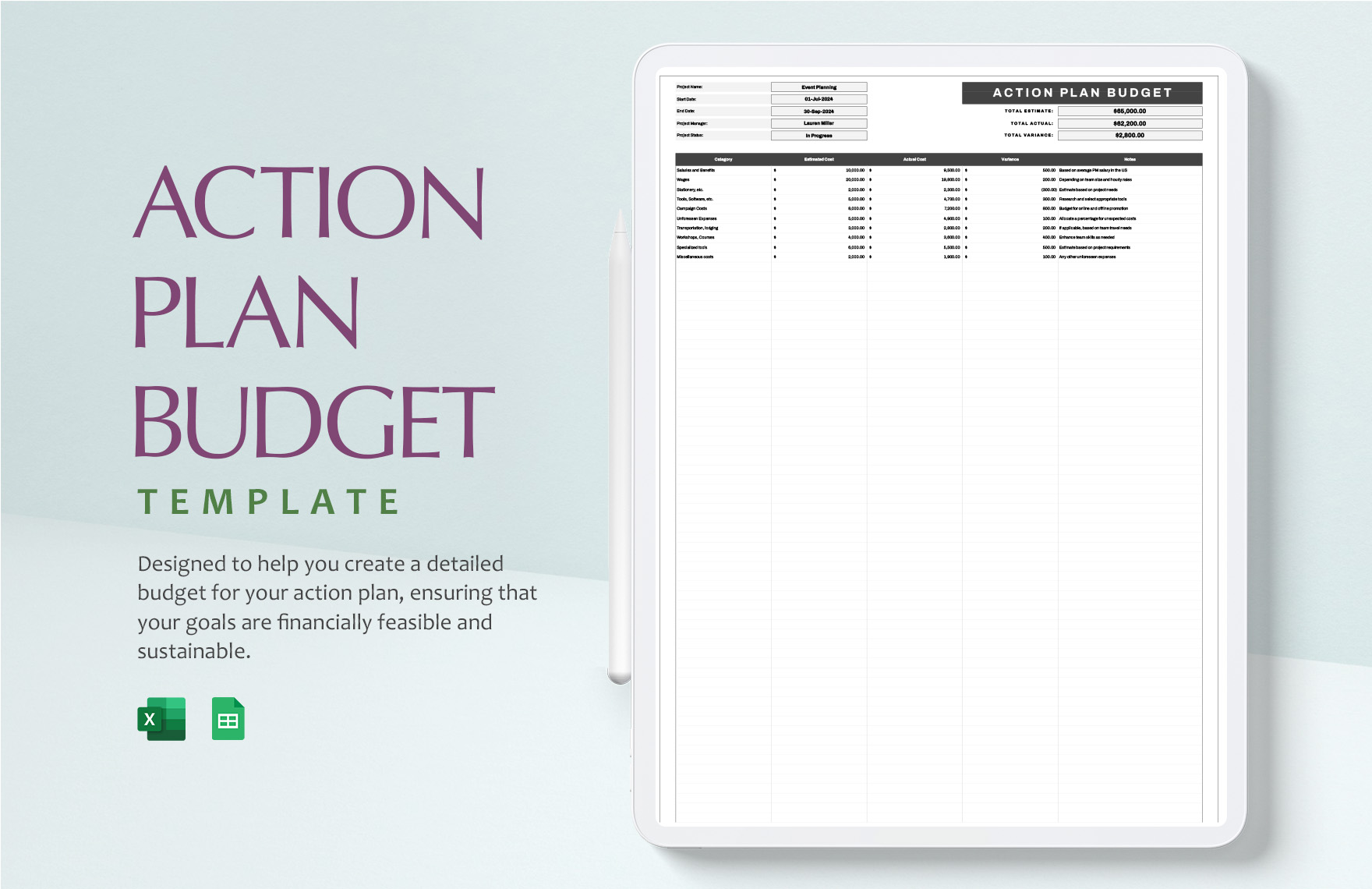 Action Plan Budget Template