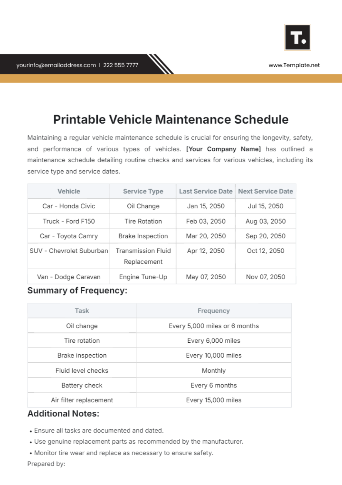 Free Printable Vehicle Maintenance Schedule Template