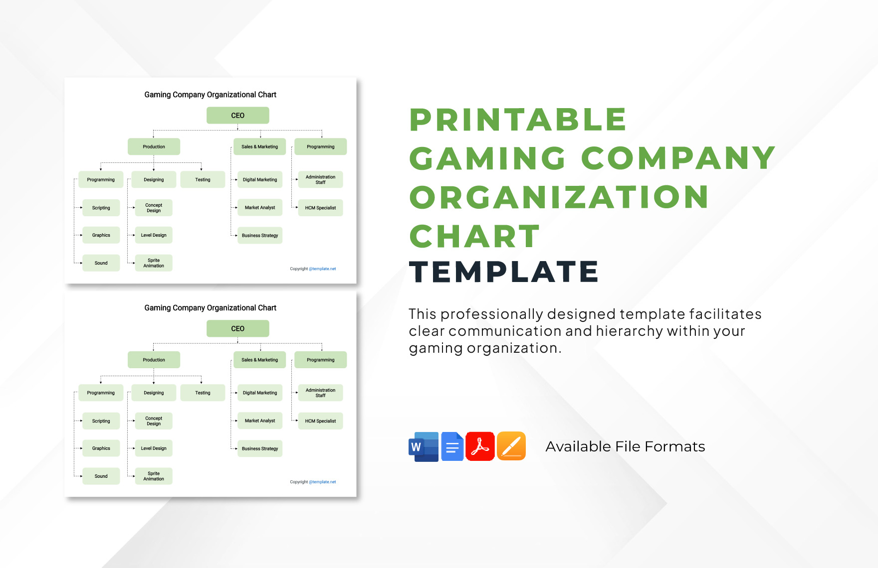 Printable Gaming Company Organizational Chart Template in Pages, PDF, Word, Google Docs - Download | Template.net