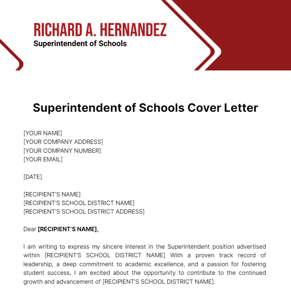 Free Superintendent of Schools Cover Letter Template - Edit Online ...