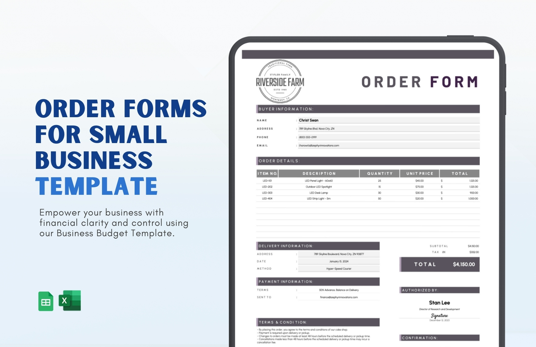 Order Forms for Small Business Template