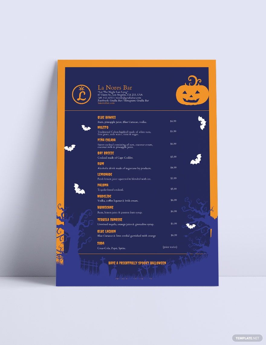 Halloween Cocktail Menu Template