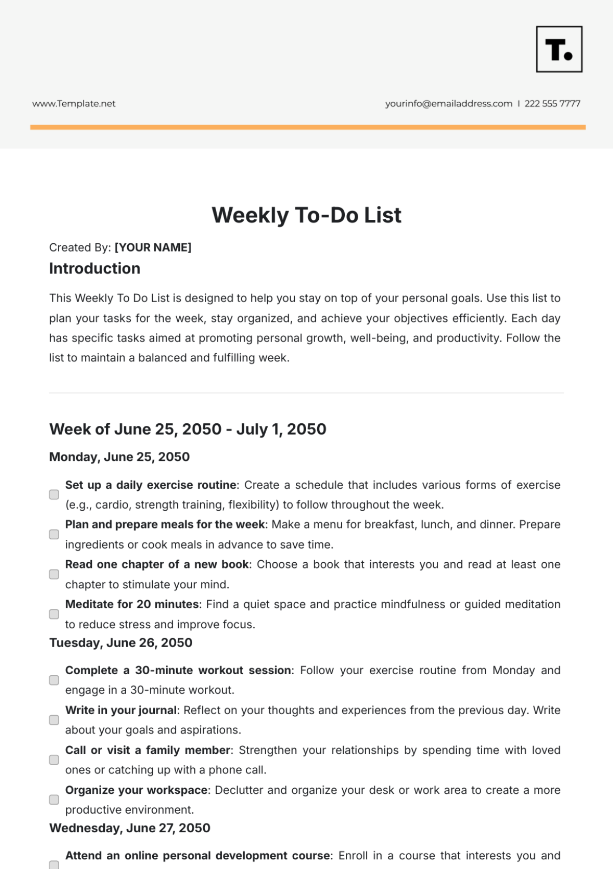 Free Weekly To-Do List Template