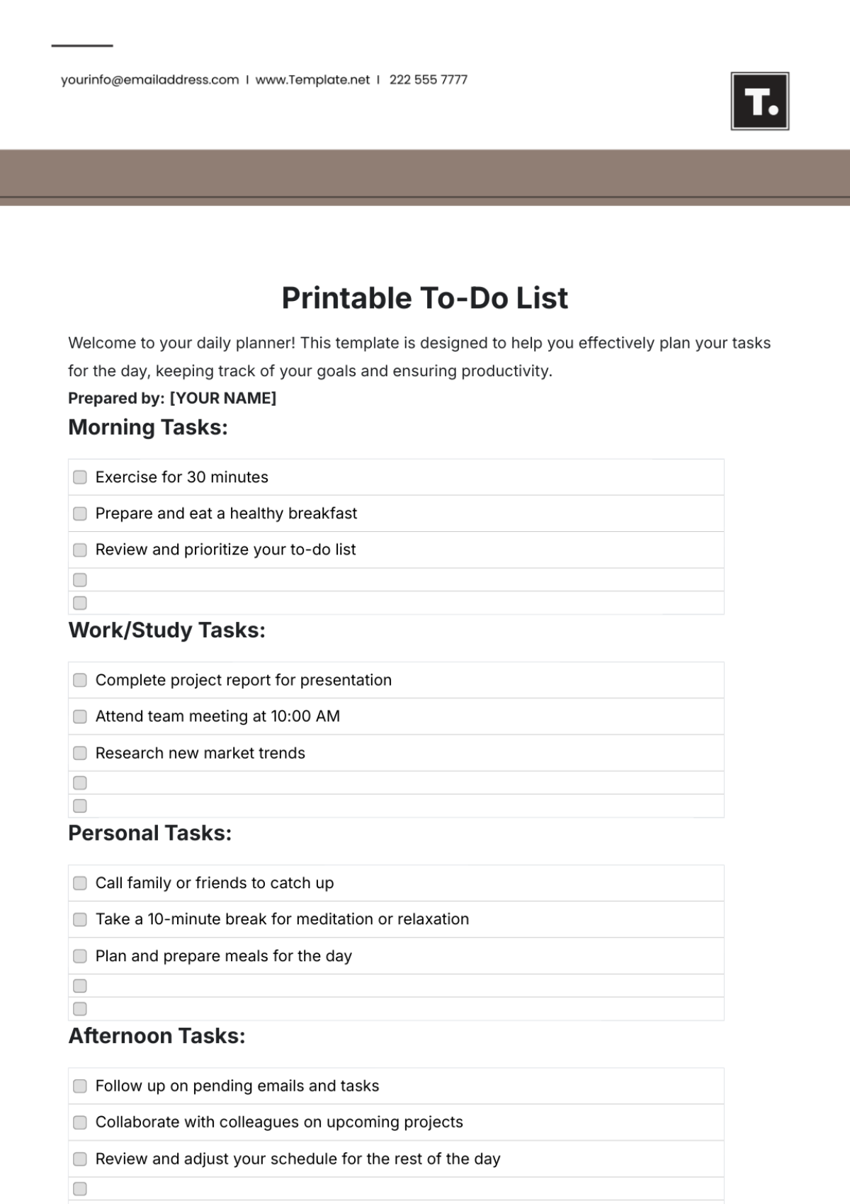 Free Printable To-Do List Template