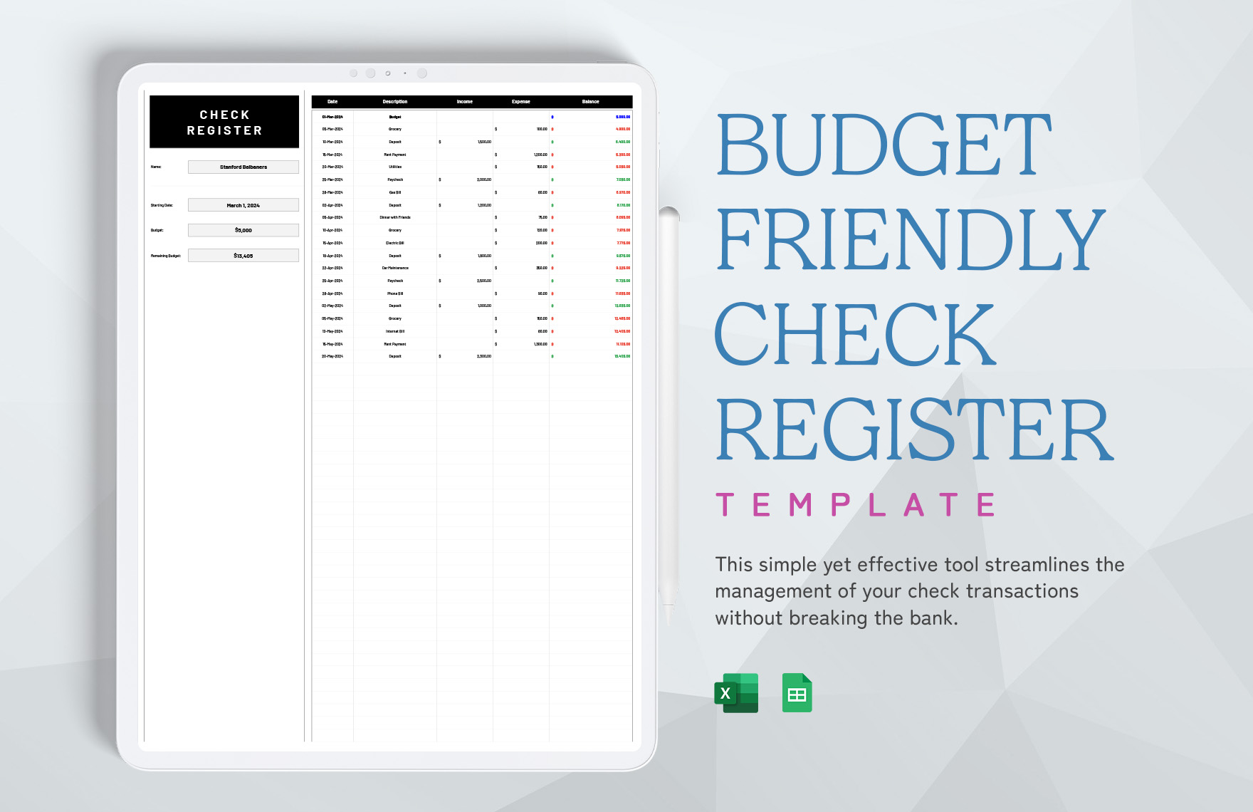 Budget-Friendly Check Register Template