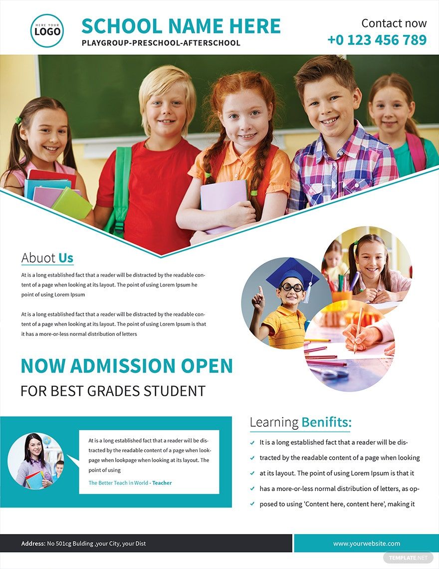 School Admission Flyer Template in PSD, Publisher, Illustrator, Word, Pages, Google Docs - Download | Template.net