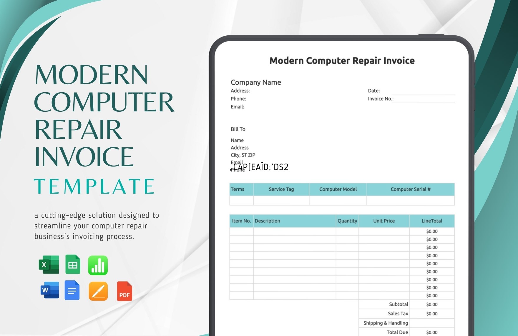 Modern Computer Repair Invoice Template in Apple Numbers, PDF, Excel, Apple Pages, Word, Google Docs, Google Sheets - Download | Template.net