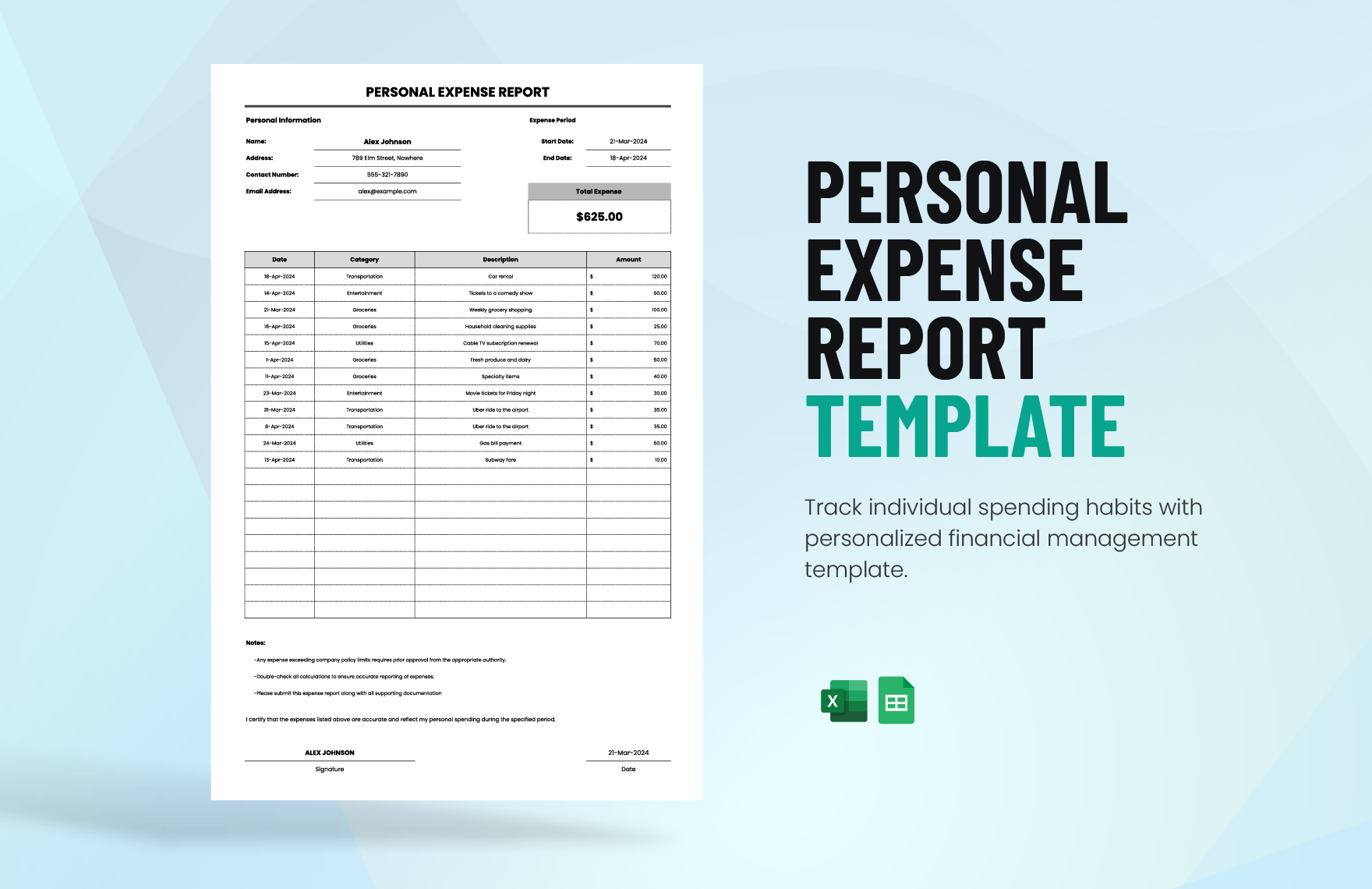 Personal Expense Report Template