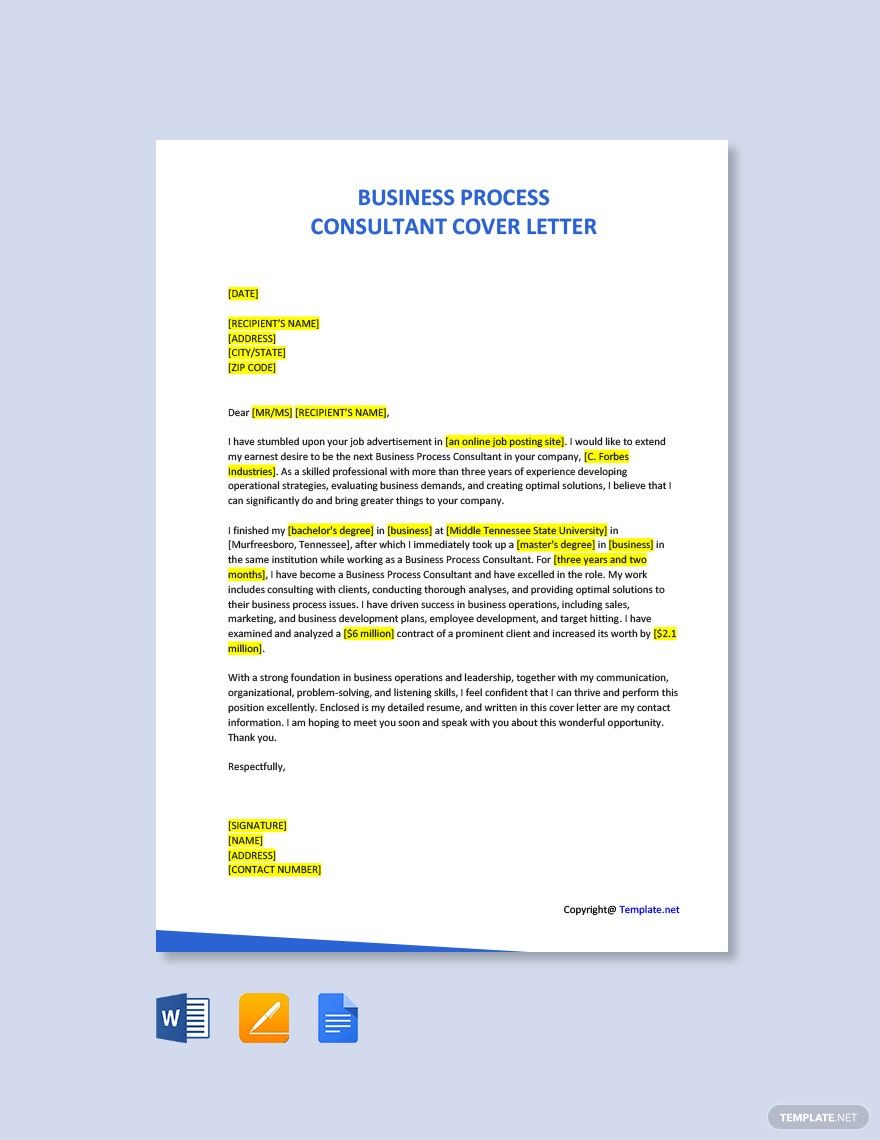 Business Process Consultant Cover Letter Template