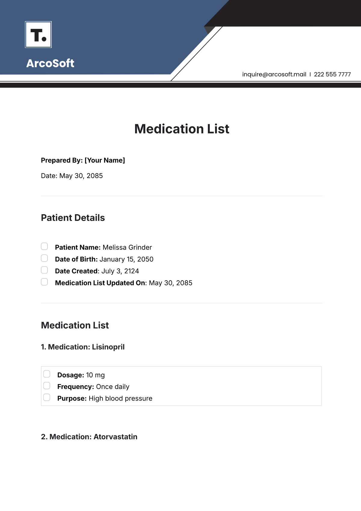 Free Medication List Template