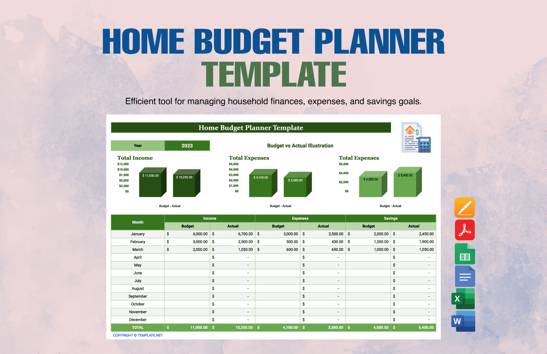 Home Budget Planner Template in Word, Apple Pages, Google Docs, PDF, Excel, Google Sheets - Download | Template.net