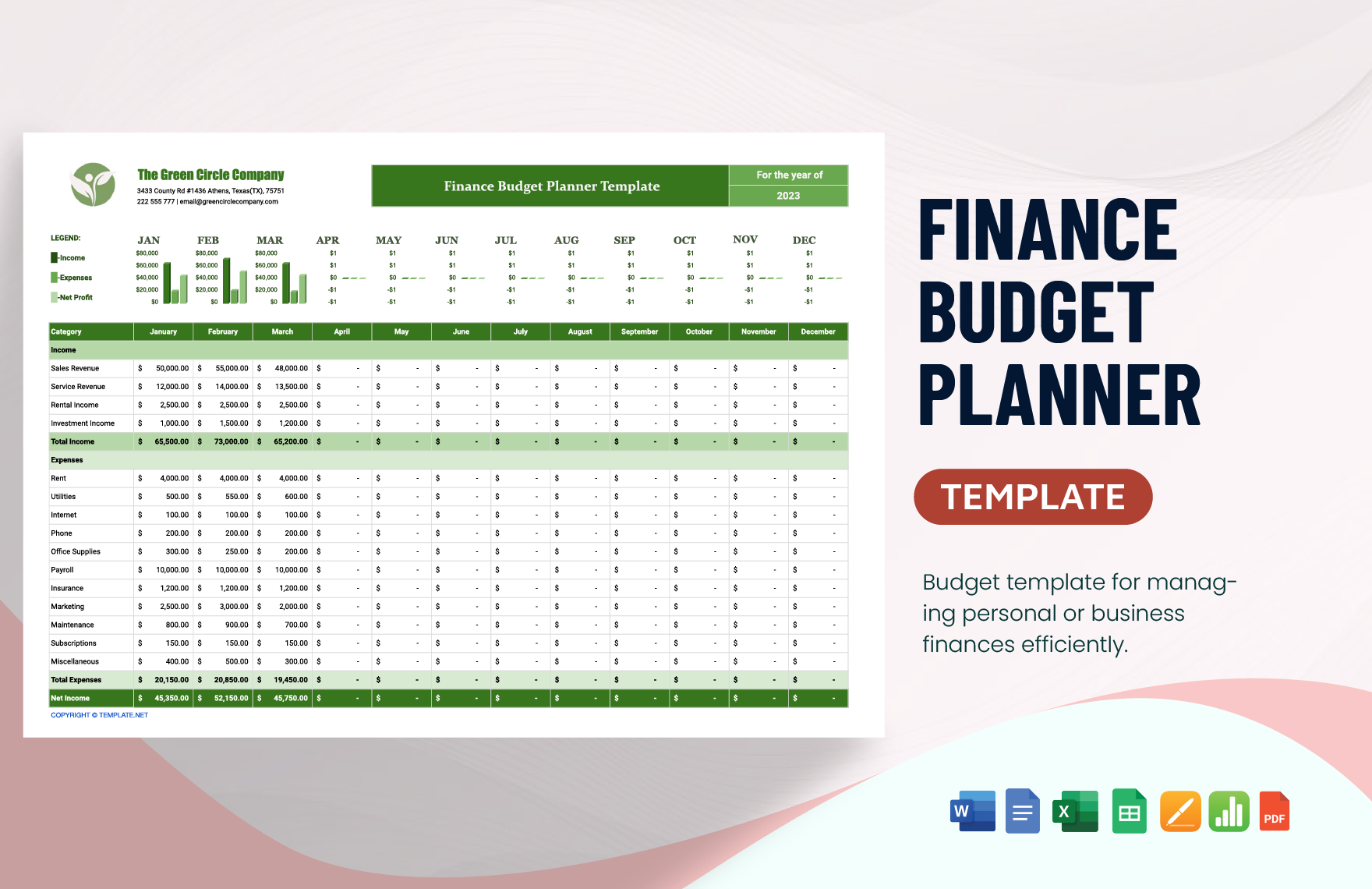 Finance Budget Planner Template in Word, Pages, Google Docs, PDF, Excel, Google Sheets - Download | Template.net