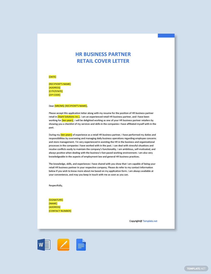 HR Business Partner Retail Cover Letter