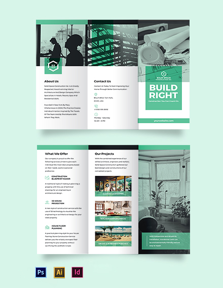 home construction company tri fold brochure template 440