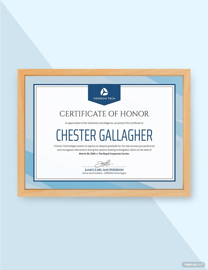 Honouring Certificate Template in Illustrator, Pages, PSD, Outlook, Google Docs, Word, Publisher - Download | Template.net