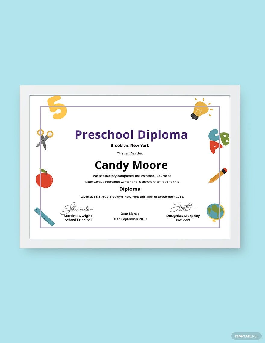 Preschool Diploma Certificate Template in PSD, Illustrator, Pages, Google Docs, Word, Publisher - Download | Template.net