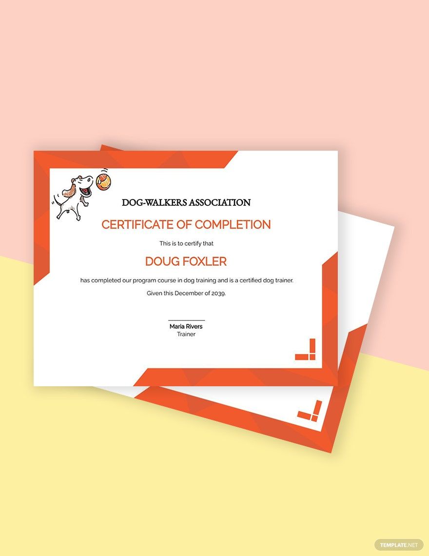 Dog Training Certificate Template in Illustrator, Pages, PSD, Outlook, Word, Publisher, Google Docs - Download | Template.net