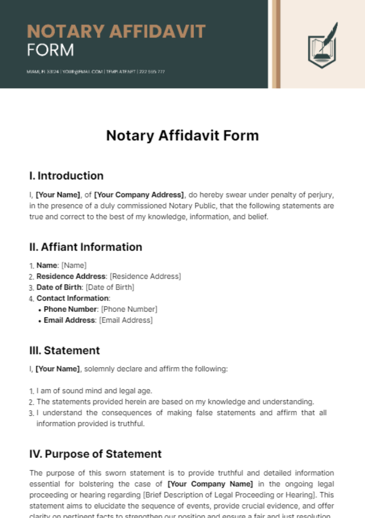 Free Notary Affidavit Form Template - Edit Online & Download | Template.net