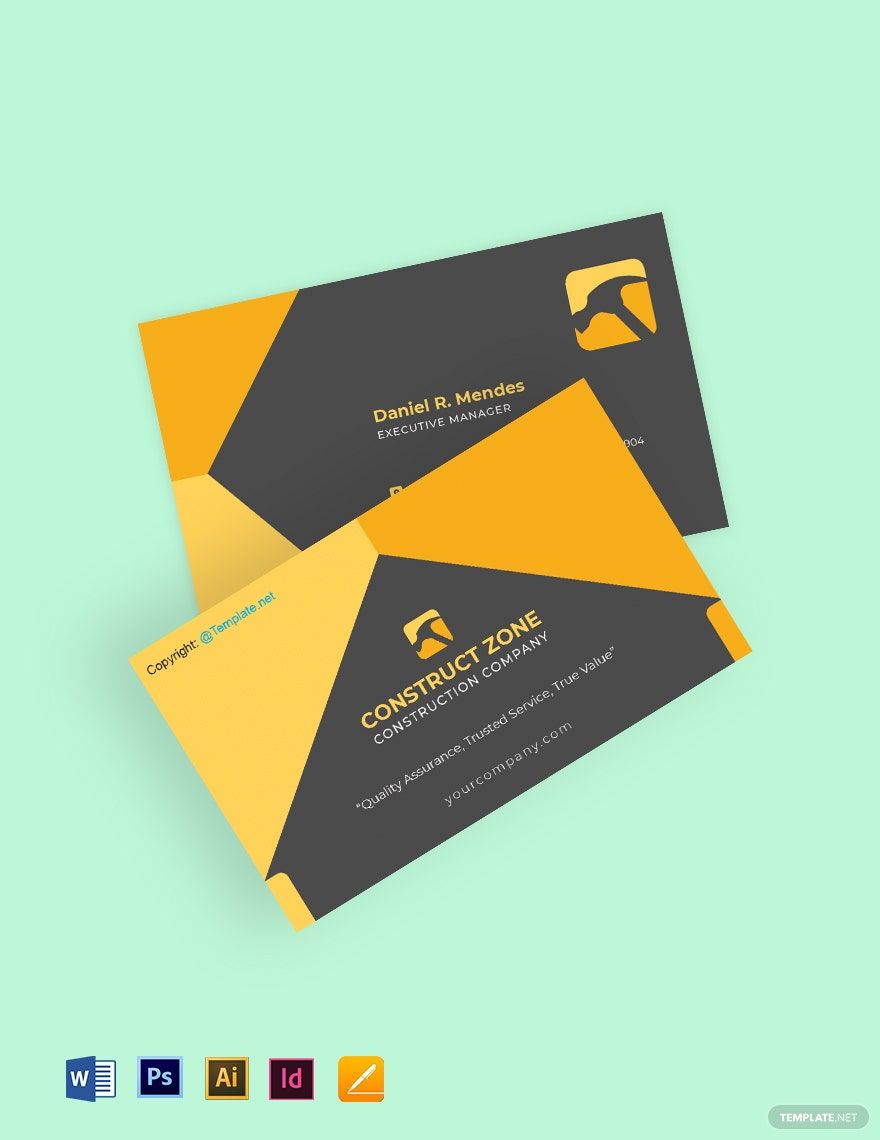 Basic Construction Business Card Template in Word, Google Docs, PDF, Illustrator, PSD, Apple Pages, InDesign