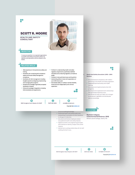 Health And Safety Consultant Resume Template - Word, Apple Pages ...