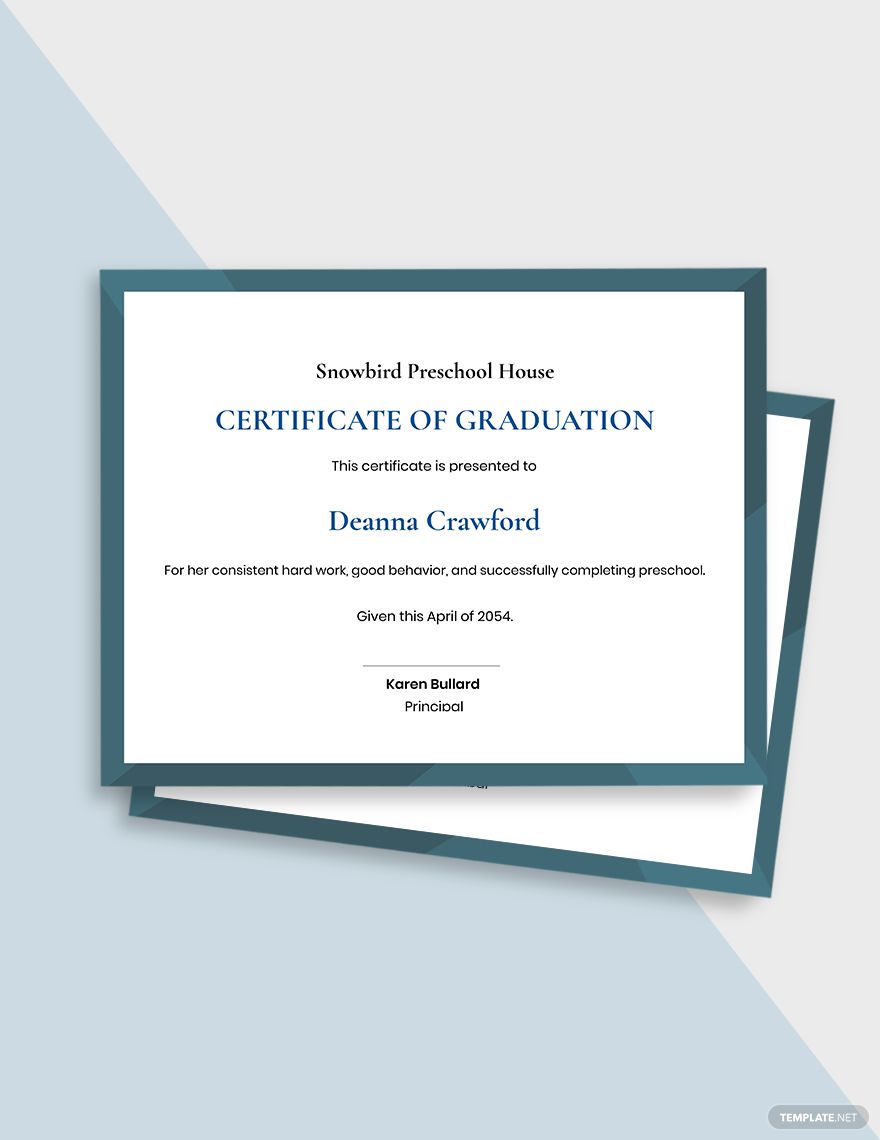 Preschool Graduation Certificate Template in Word, Publisher, Google Docs, Pages - Download | Template.net