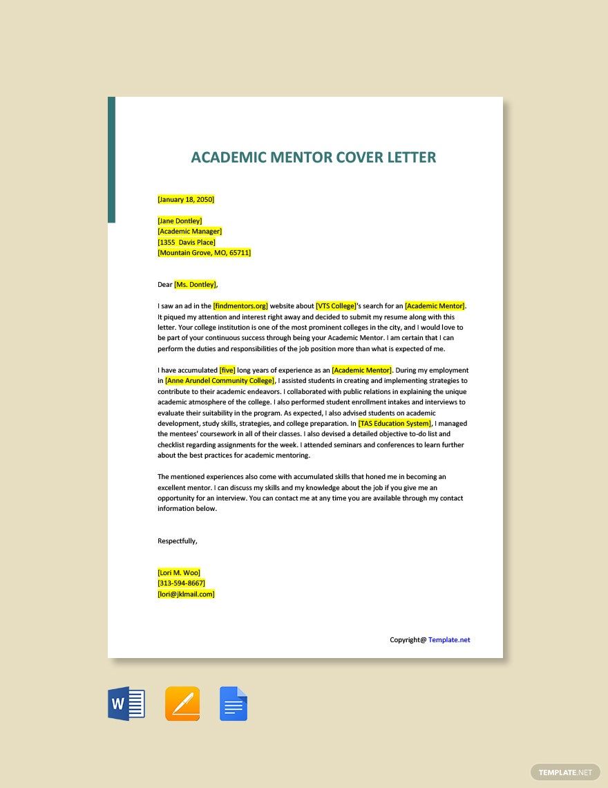 Academic Mentor Cover Letter